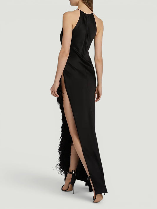 La Pointe Feather Slit Dress: Size M, US 8