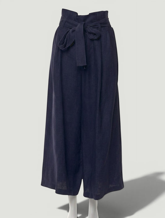 CHLOÉ Navy Linen Wide Leg Pants Size M