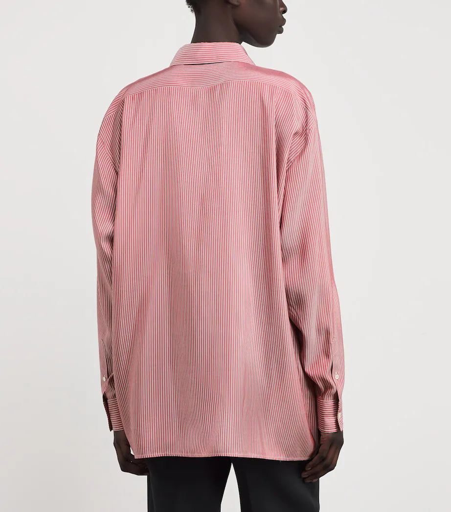THE ROW Striped Silk Burgundy Shirt: M