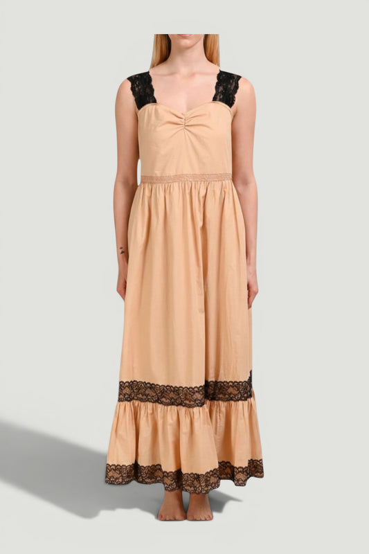GUCCI Sleeveless Lace Trim Maxi Dress Size M