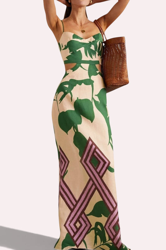 JOHANNA ORTIZ Cutout Printed Linen Dress Size M
