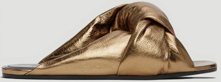 Balenciaga Gold Leather Knotted Slides Size 37