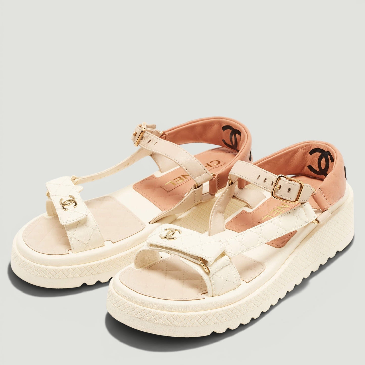 CHANEL Lambskin Logo Platform Sandals Size: 37