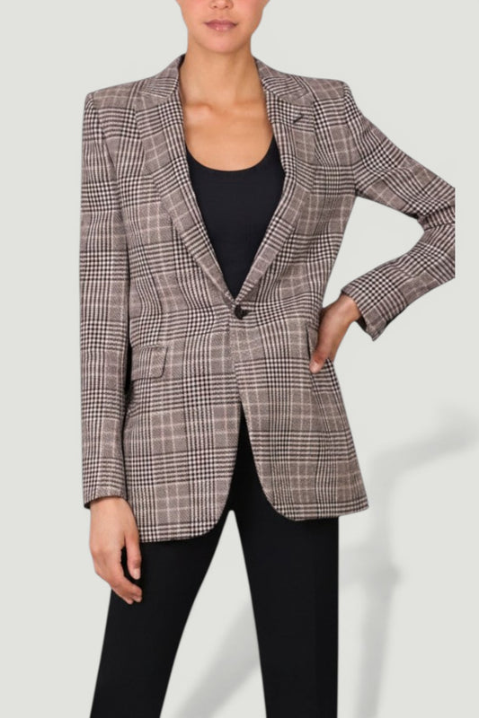 SAINT LAURENT Brown Glen Plaid Blazer Size Large
