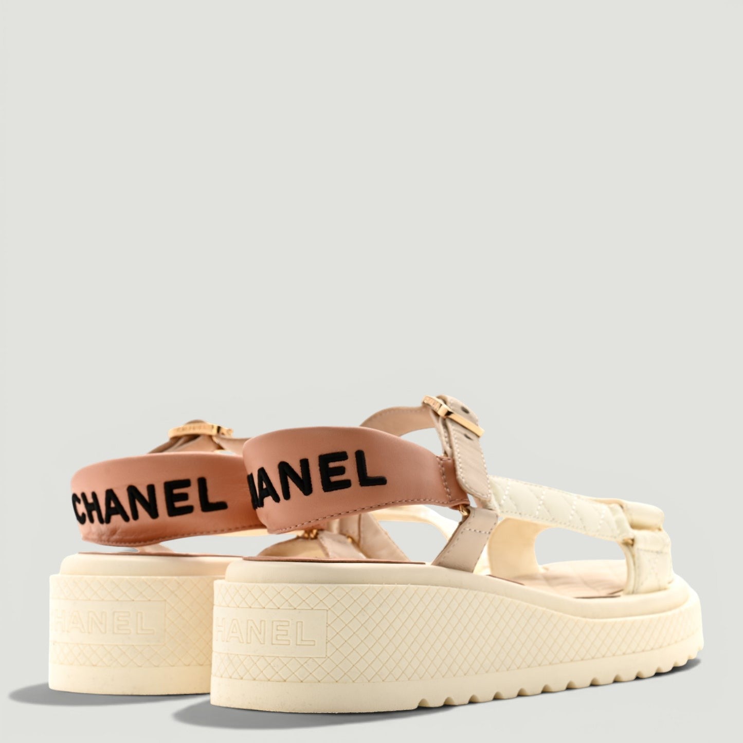 CHANEL Lambskin Logo Platform Sandals Size: 37