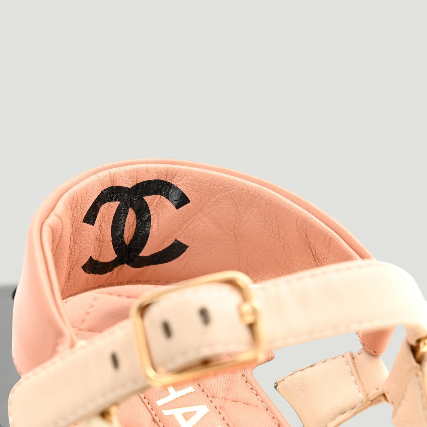 CHANEL Lambskin Logo Platform Sandals Size: 37
