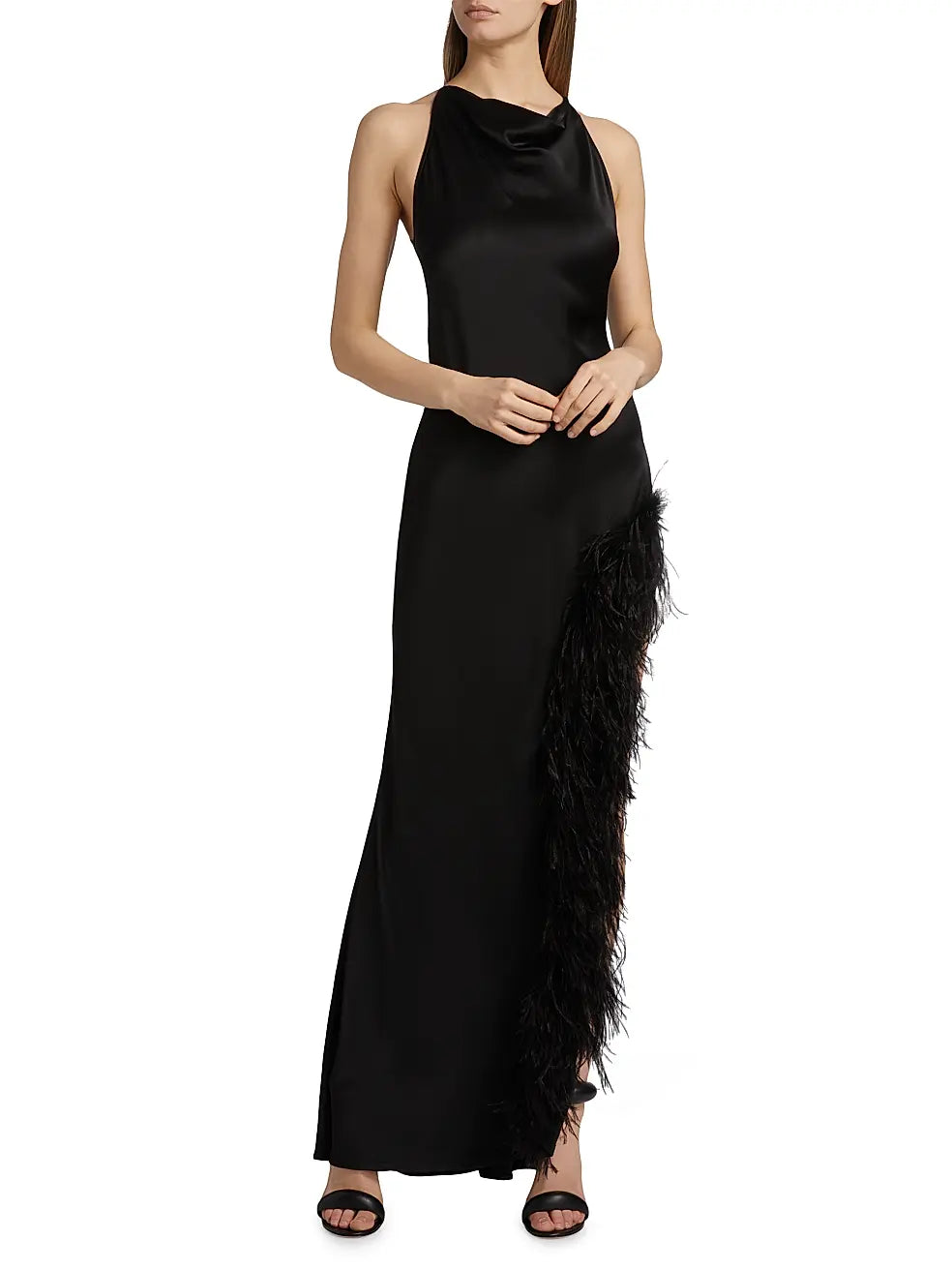 La Pointe Feather Slit Dress: Size M, US 8