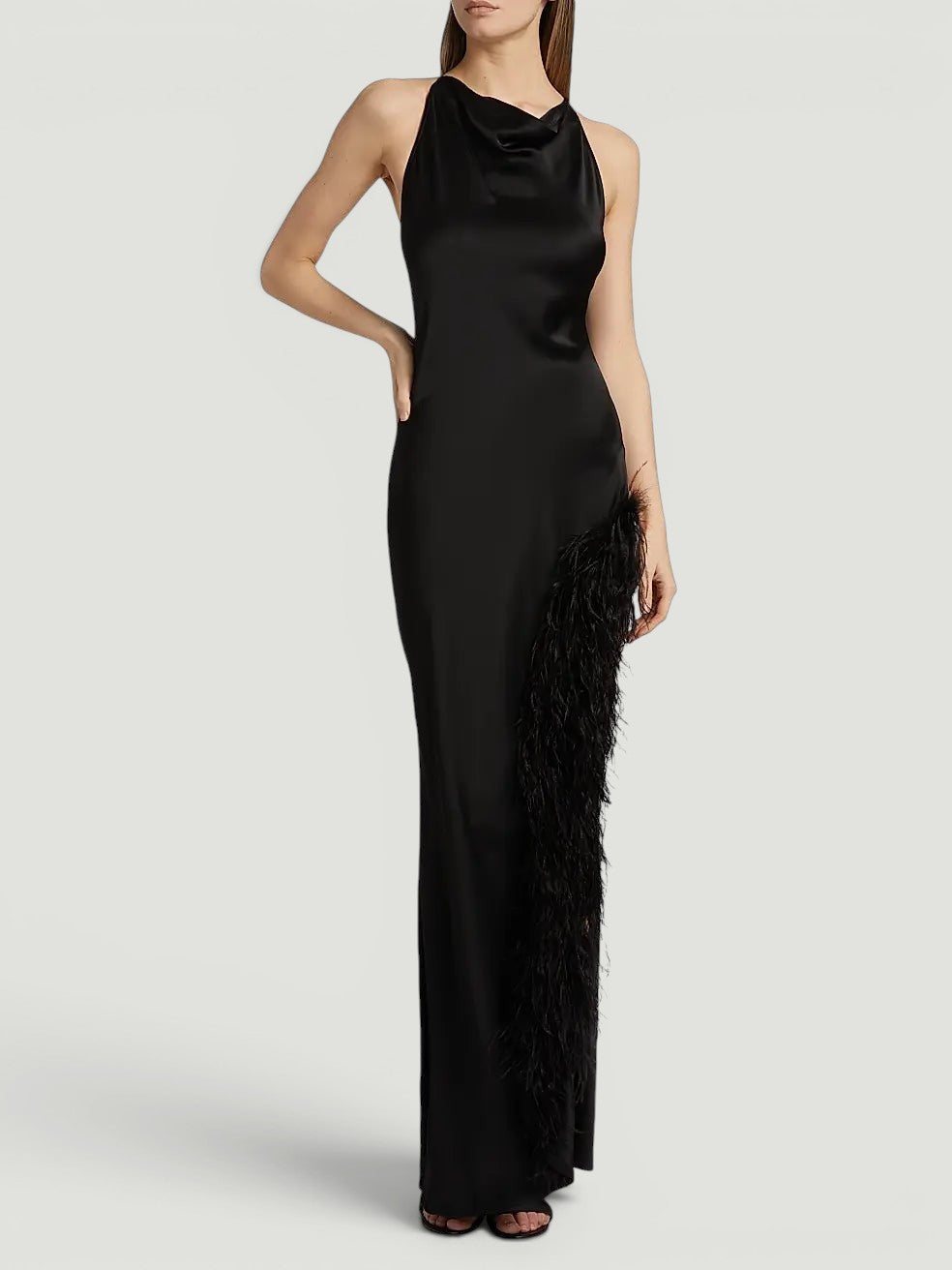 La Pointe Feather Slit Dress: Size M, US 8