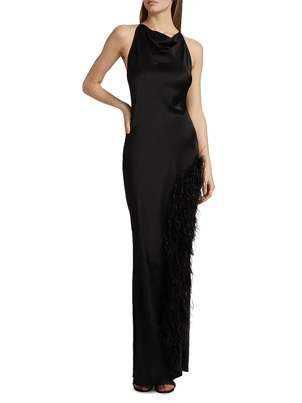 La Pointe Feather Slit Dress: Size M, US 8