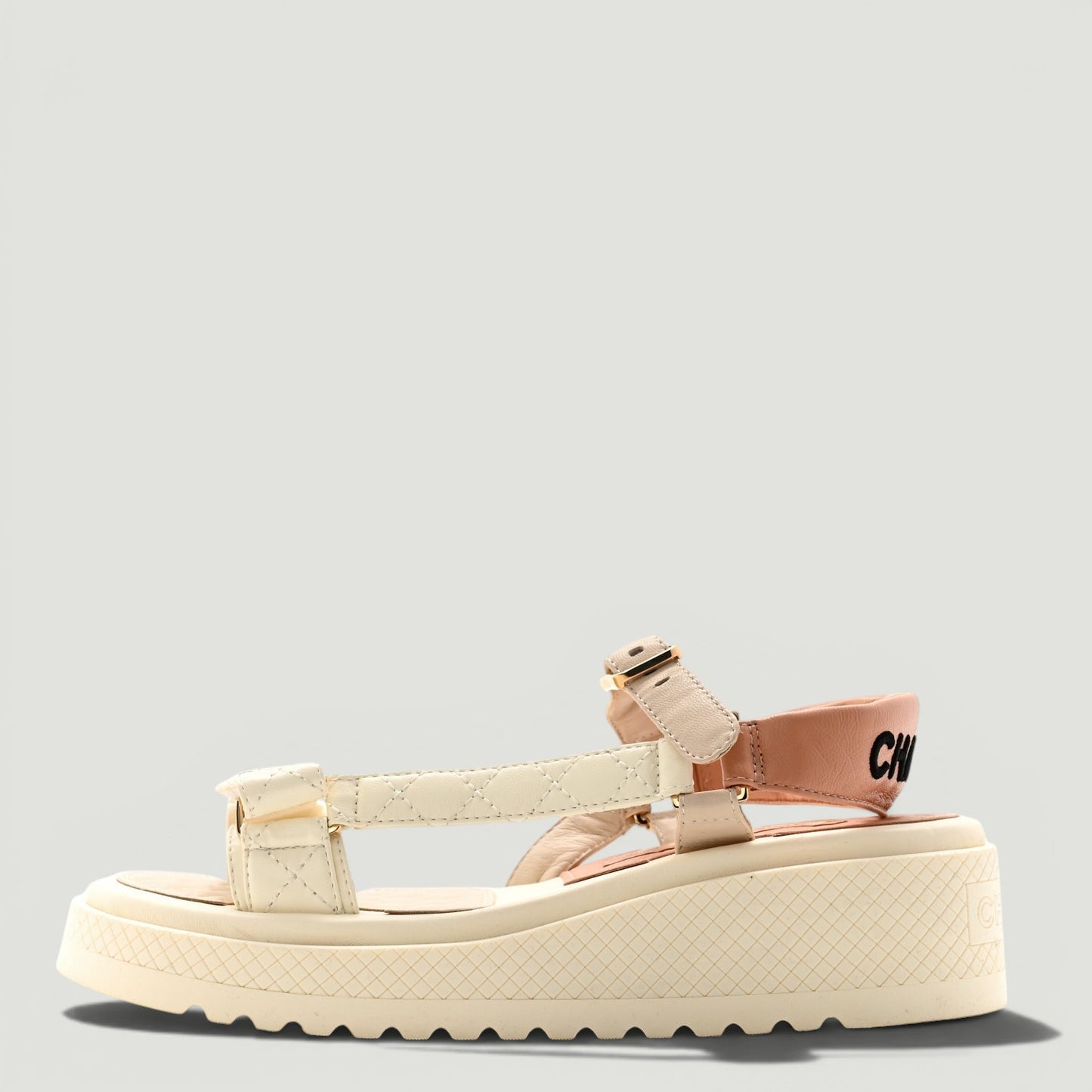 CHANEL Lambskin Logo Platform Sandals Size: 37