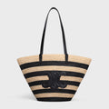 Celine Couffin Striped Raffia & Calfskin Bag