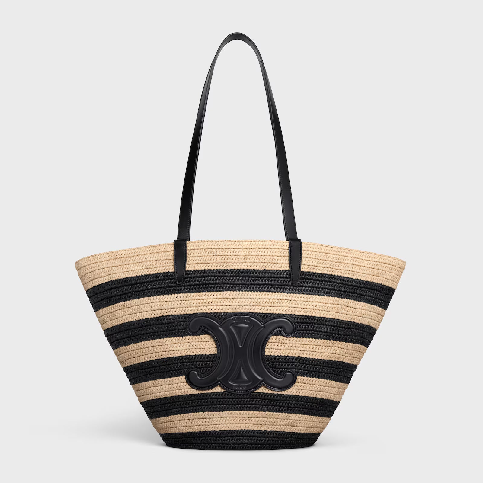 Celine Couffin Striped Raffia & Calfskin Bag