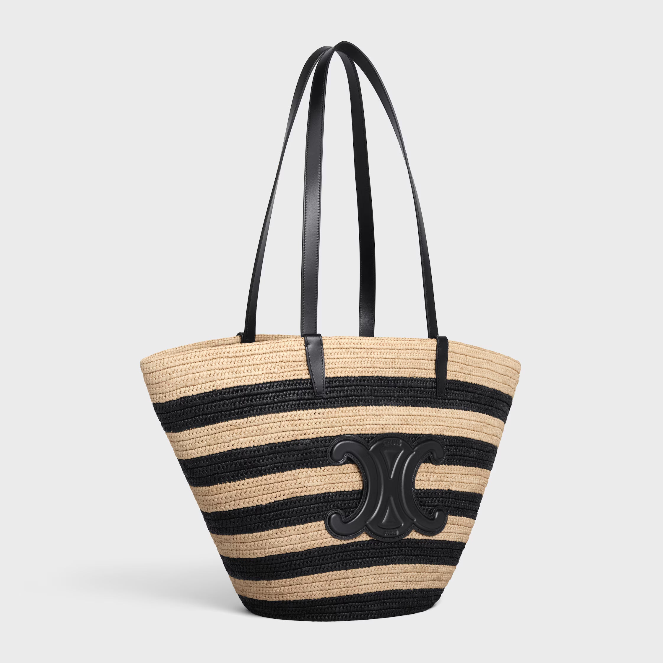 Celine Couffin Striped Raffia & Calfskin Bag