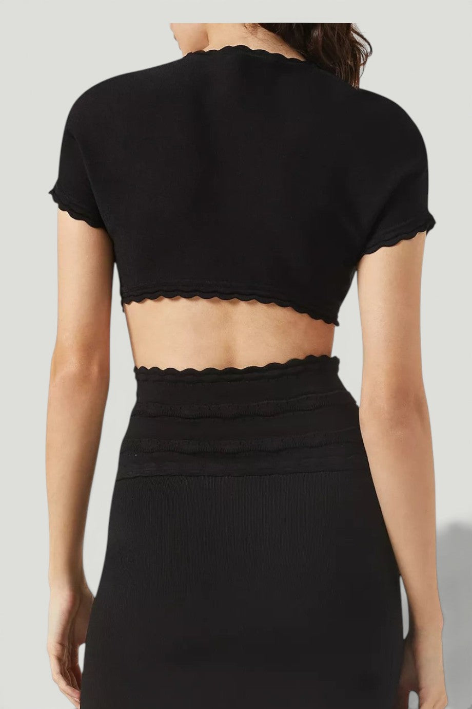 VICTORIA BECKHAM Scalloped Black Crop Top Size M