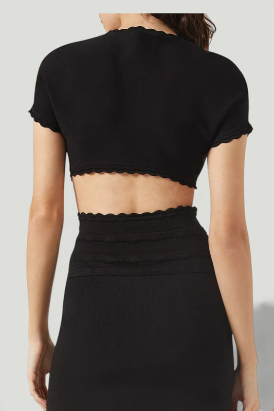 VICTORIA BECKHAM Scalloped Black Crop Top Size M