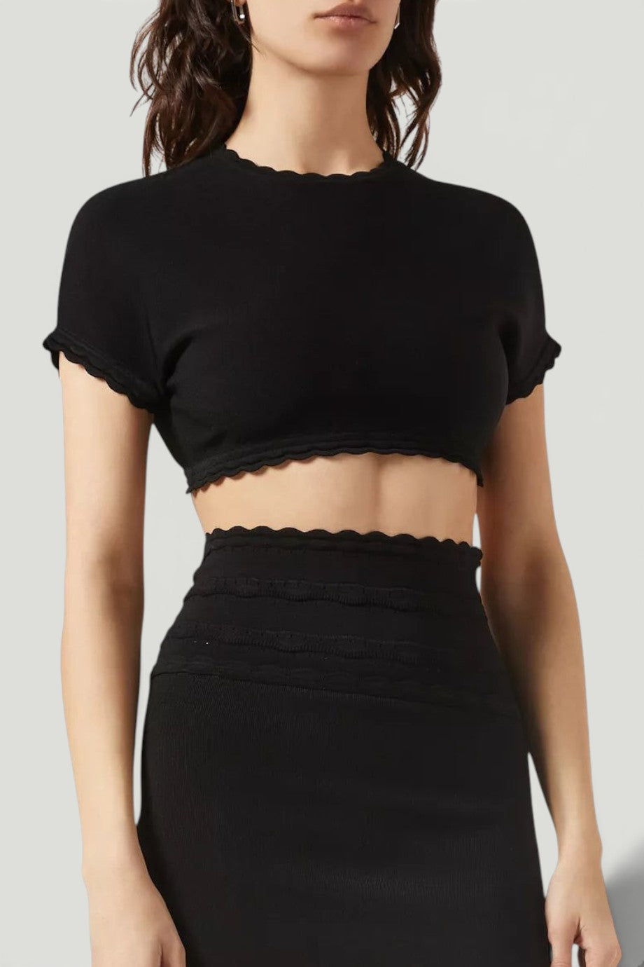 VICTORIA BECKHAM Scalloped Black Crop Top Size M