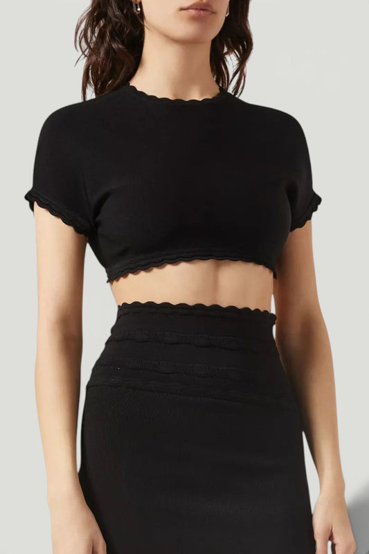VICTORIA BECKHAM Scalloped Black Crop Top Size M