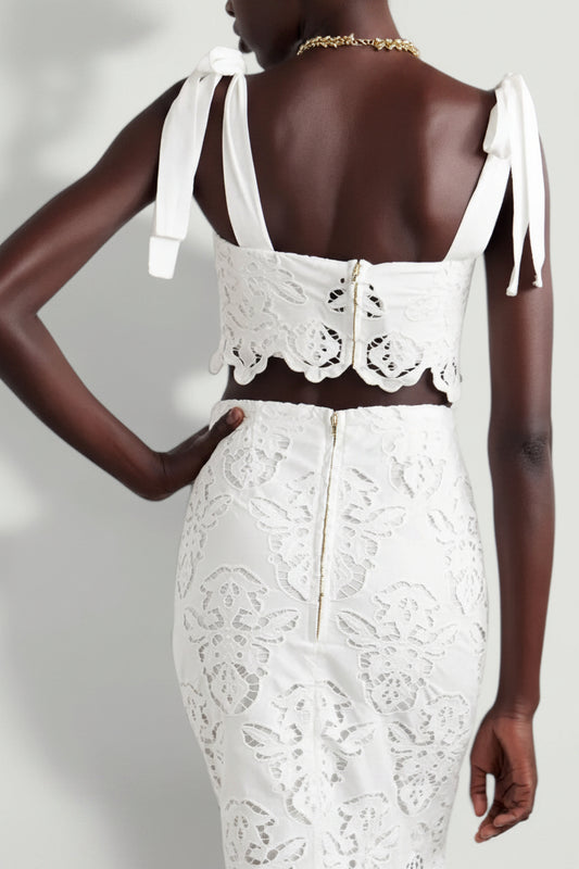 CARA CARA White Lace Eyelet Halter Crop Top Size M