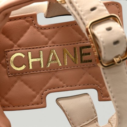 CHANEL Lambskin Logo Platform Sandals Size: 37