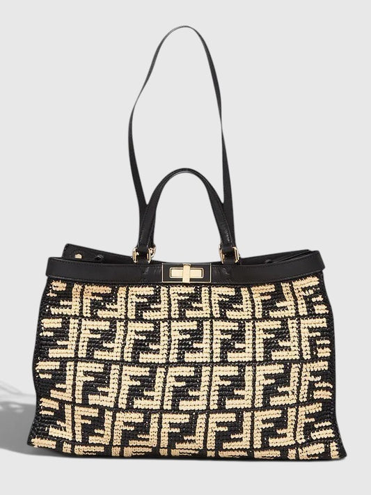 FENDI Raffia Peekaboo Tote Bag