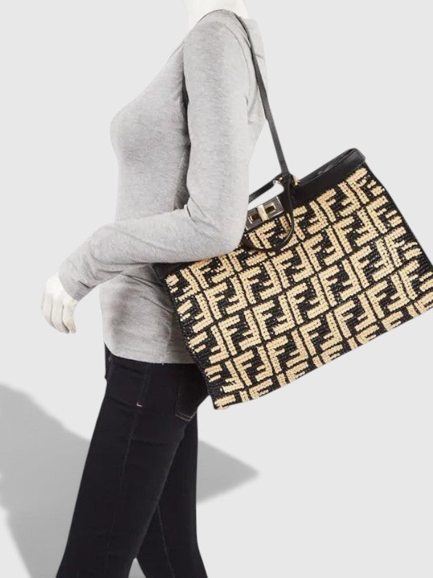 FENDI Raffia Peekaboo Tote Bag