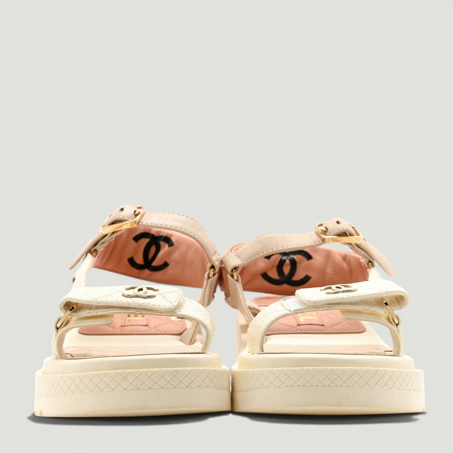 CHANEL Lambskin Logo Platform Sandals Size: 37