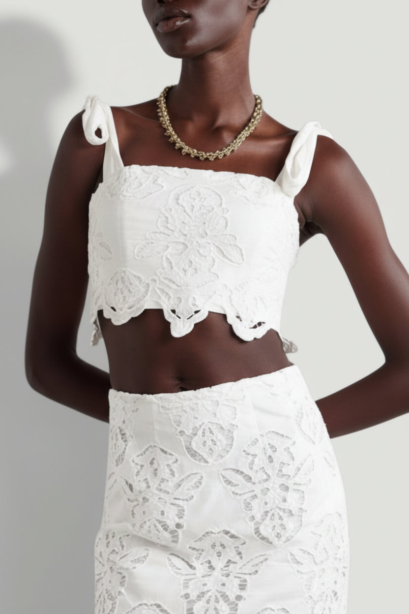 CARA CARA White Lace Eyelet Halter Crop Top Size M