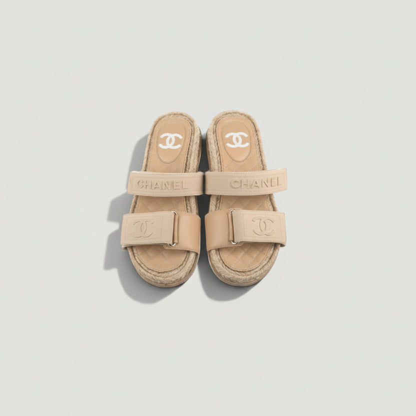 CHANEL Lambskin Espadrille Sandals Size: 37