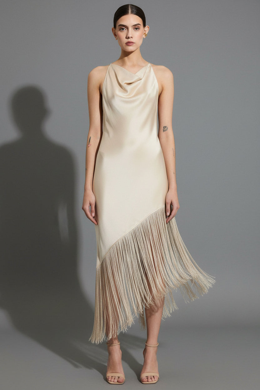 La Pointe Cowl Fringe Dress Size: M, US 8