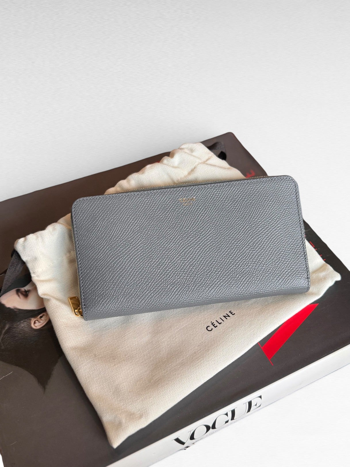 Celine Large Zip Grained Calfskin Wallet