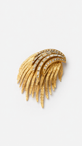Vintage BSK Gold Tone Leaf Brooch Abstract with Baguette Rhinestone c.1950s