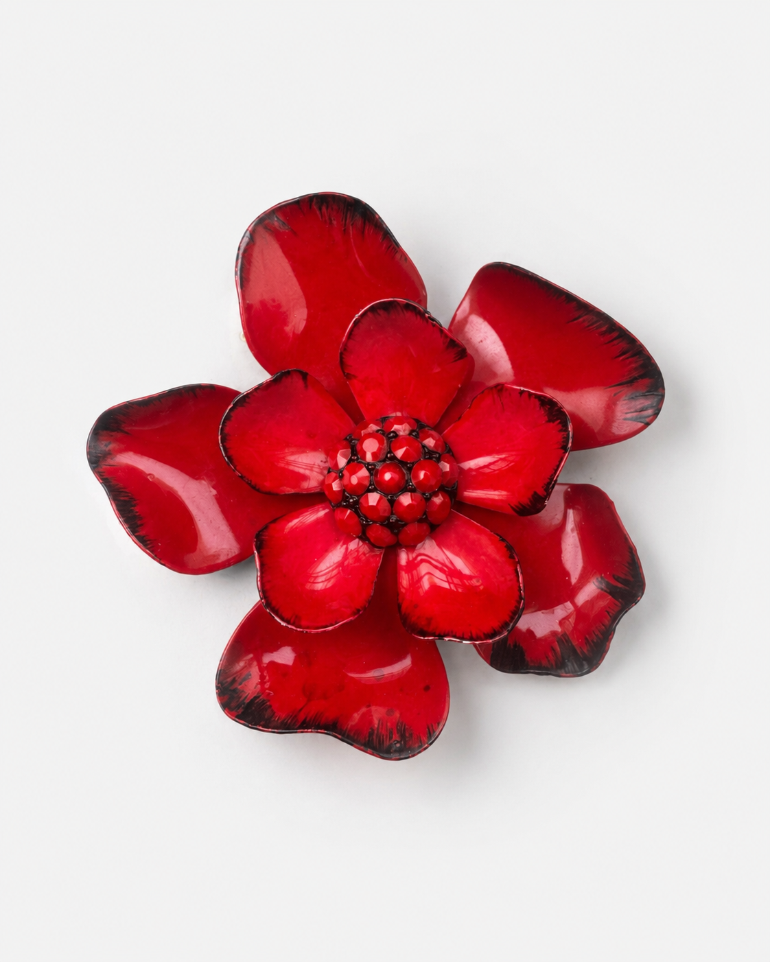 Vintage Red Enamel Red Rhinestone Brooch