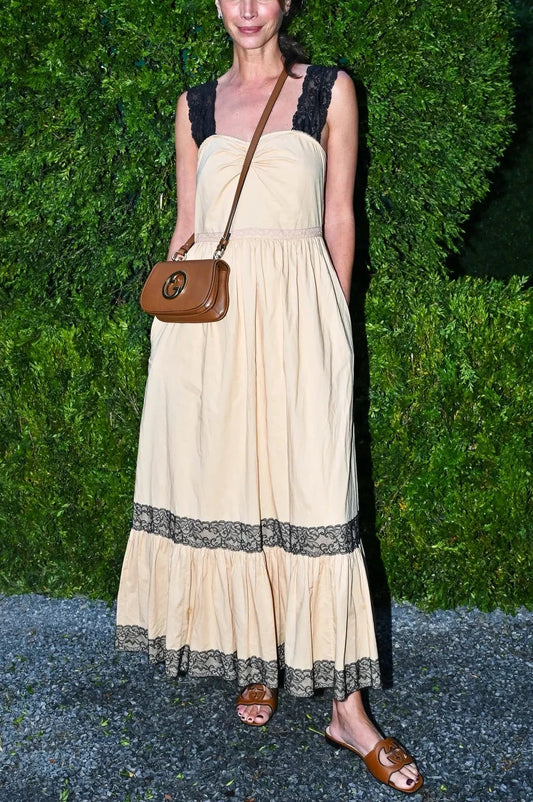 GUCCI Sleeveless Lace Trim Maxi Dress Size M