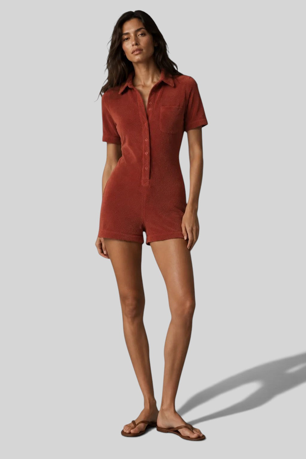 SUZIE KONDI Collared Terry Romper Size M