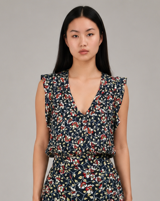 ISABEL MARANT Navy Floral Top Size 38