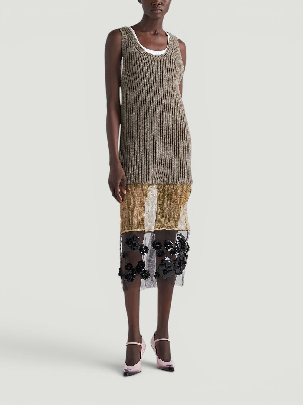 prada knit dress Ribbed-knit virgin wool midi dress in brown - Prada