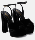 Saint Laurent Jodie Velvet Platform Sandal Size: 38.5