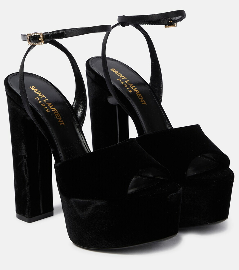 Saint Laurent Jodie Velvet Platform Sandal Size: 38.5