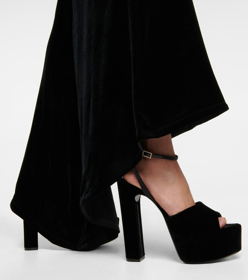 Saint Laurent Jodie Velvet Platform Sandal Size: 38.5