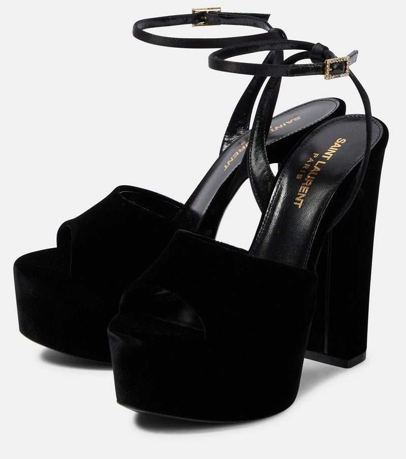Saint Laurent Jodie Velvet Platform Sandal Size: 38.5