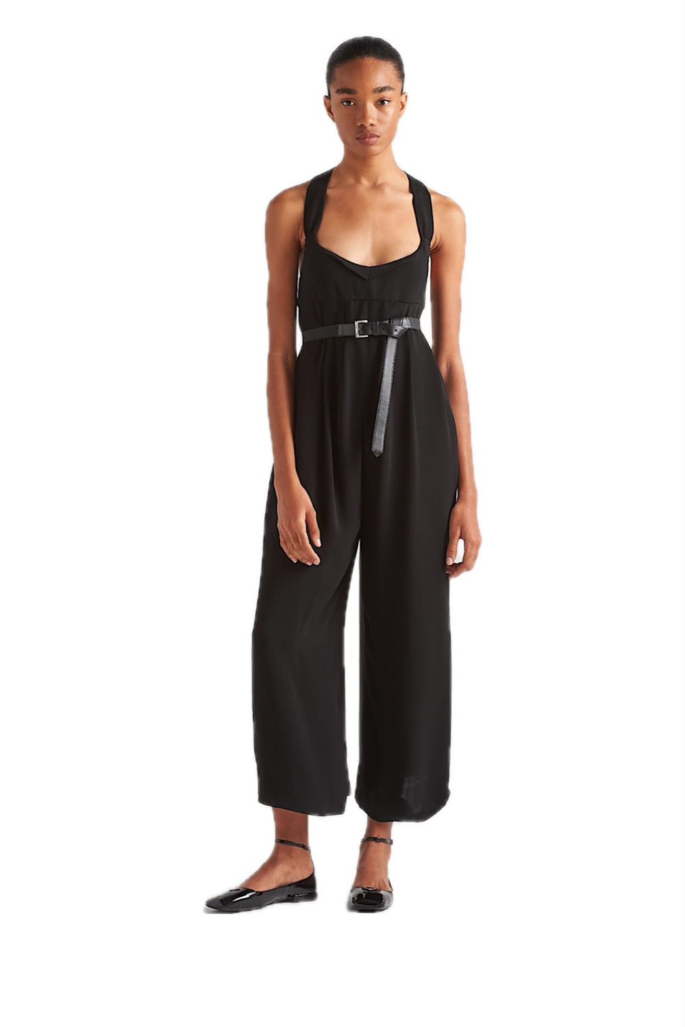 Prada Leather Belted Crepe Jumpsuit Size: S/XS