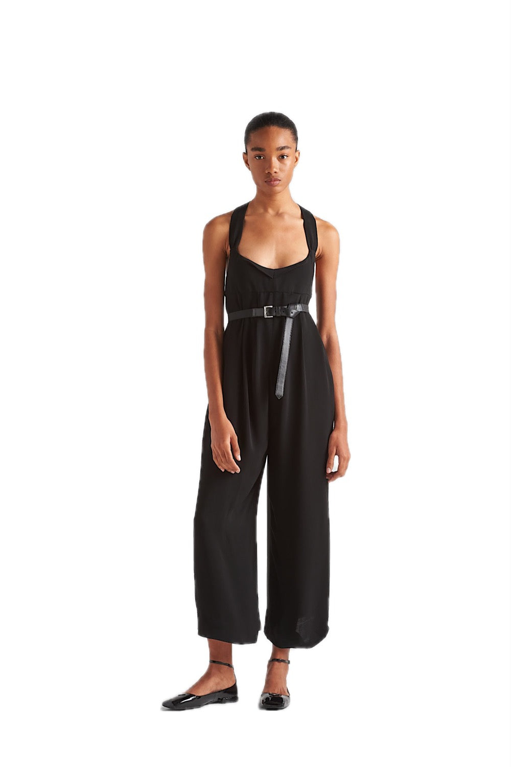 Prada Leather Belted Crepe Jumpsuit Size: S/XS