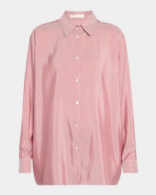 THE ROW Striped Silk Burgundy Shirt: M