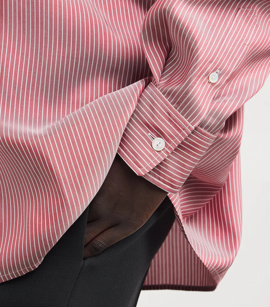 THE ROW Striped Silk Burgundy Shirt: M