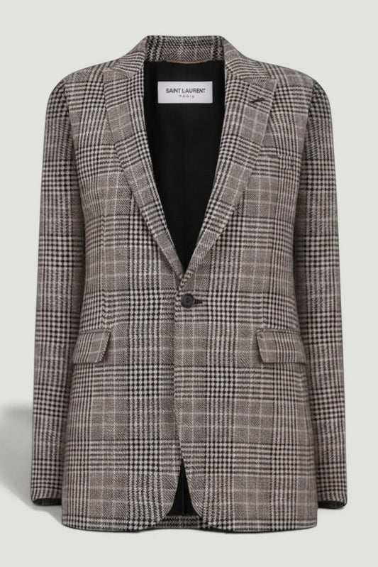 SAINT LAURENT Brown Glen Plaid Blazer Size Large