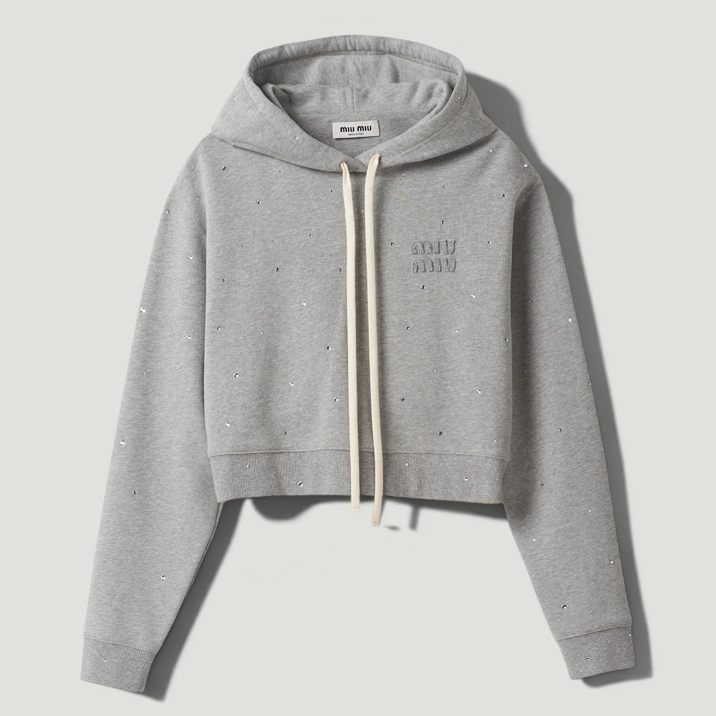 MIU MIU Gray Crystal Embellished Hoodie Size XS