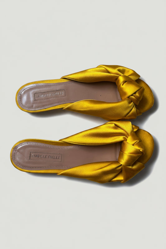 SAMUELLE FALLI Yellow Satin Knot Sandals Size 37