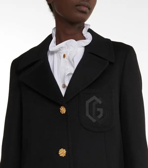 Gucci Double G Embroidered Wool Navy Coat XS