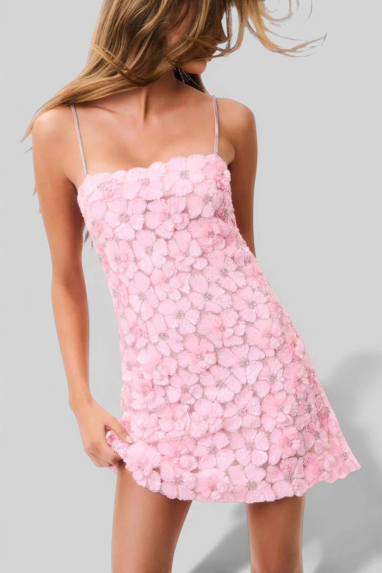 LOVE SHACK FANCY Pink Hand-Beaded Sequin Mini Dress Size 00