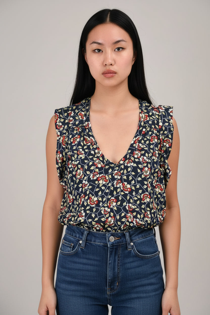 ISABEL MARANT Navy Floral Top Size 38